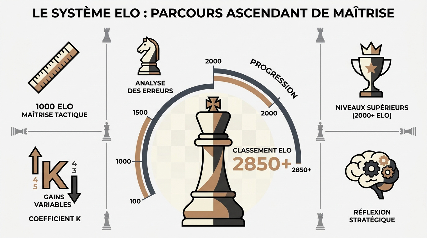 Graphique illustrant la progression du classement Elo aux échecs